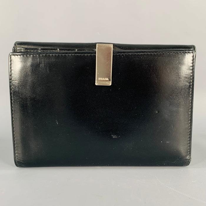 PRADA Black Silver Leather Cardholder Wallet