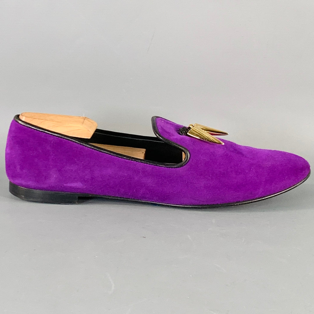 GIUSEPPE ZANOTTI Size 9 Purple Suede Slip On Metal Tassel Loafers