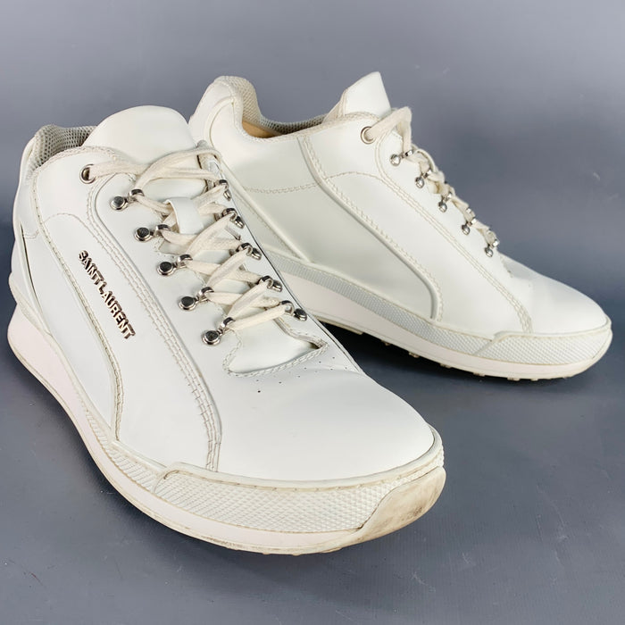 SAINT LAURENT Size 9 White Leather Lace-Up Low Top Sneakers