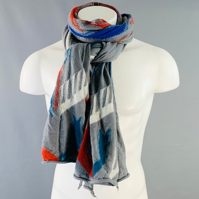 KAPITAL Grey Blue Orange Abstract Oversized Wool Scarf