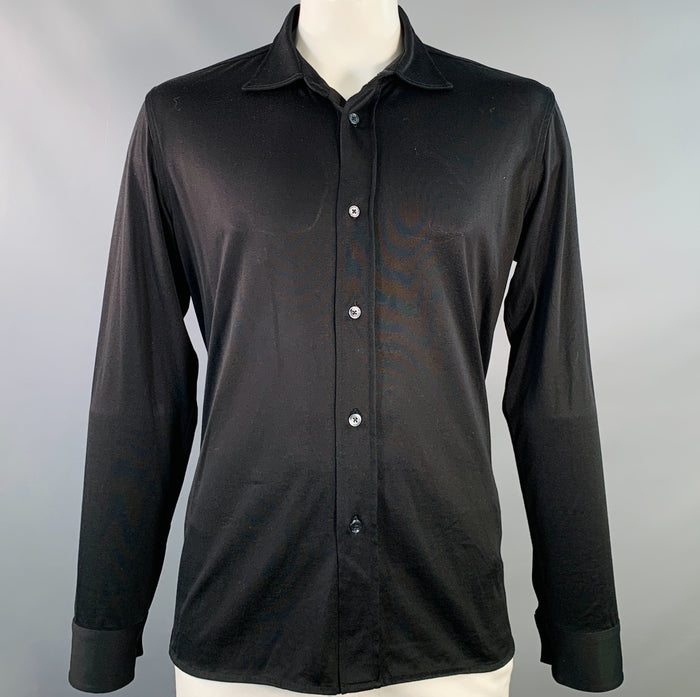 TOM FORD Size XXL Black Triacetate Blend Cutaway Long Sleeve Shirt