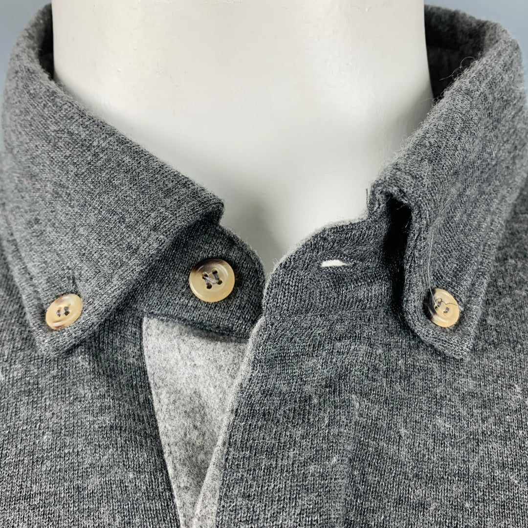 BRUNELLO CUCINELLI Size 44 Grey Knit Wool Cashmere Button Down Pullover