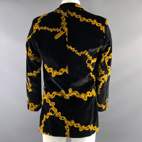 ARIES Chest Size M Black Gold Print Cotton Velvet Notch Lapel Sport Coat