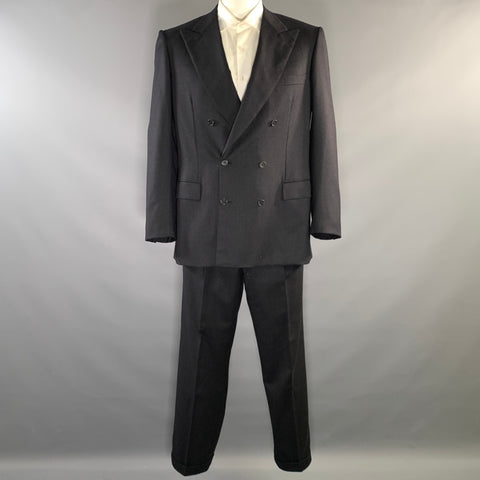 BRIONI Chest Size 44 Navy White Pinstripe Wool Peak Lapel 38 30 Suit