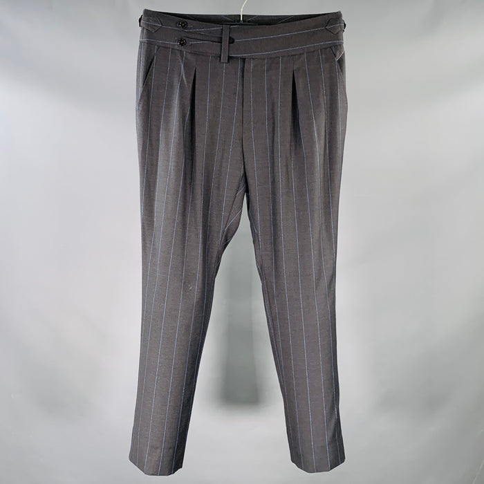 DOLCE & GABBANA Size 32 Black Blue Pinstripe Pleated Dress Pants