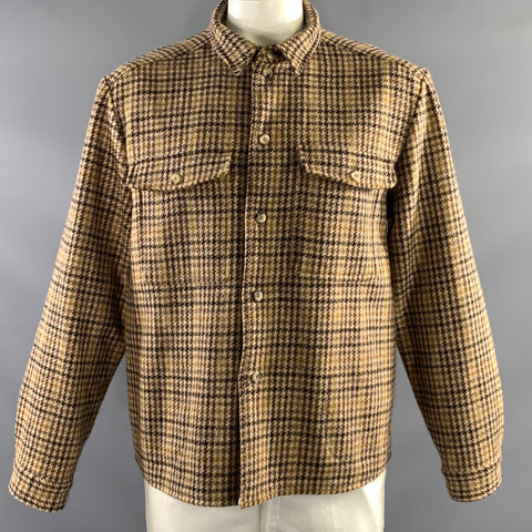 DE BONNE FACTURE Size XL Brown Beige Houndstooth Wool Button Up Jacket