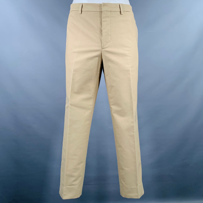 BRUNELLO CUCINELLI Size 36 Khaki Textured Cotton Zip Fly Dress Pants
