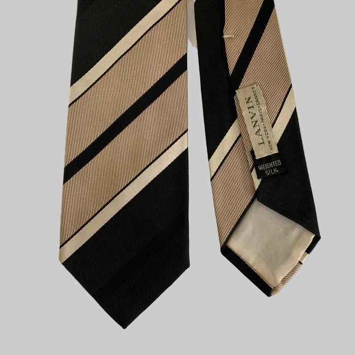 LANVIN Black Mauve Diagonal Stripe Silk Tie