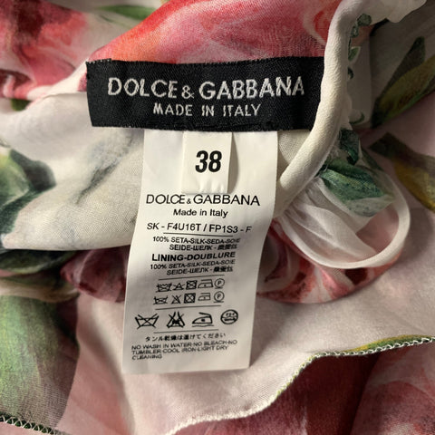 DOLCE & GABBANA F2018 Size 2 White Multi Color Silk Long Sleeve Midi Dress