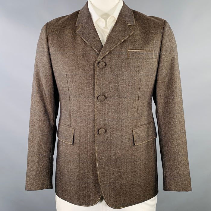 PRADA Size 42 Brown Mustard Window Pane Single Breasted Sport Coat