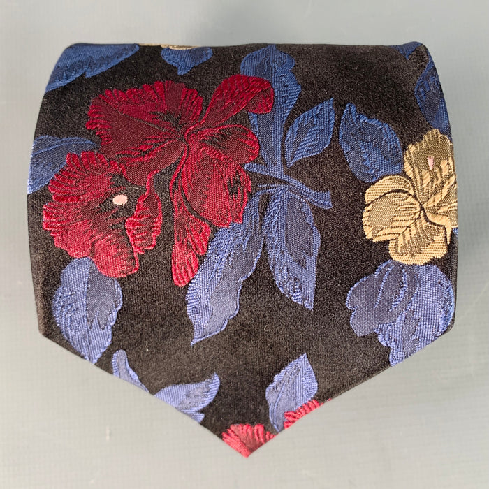 PAUL SMITH Black Blue Red Floral Silk Jacquard Tie