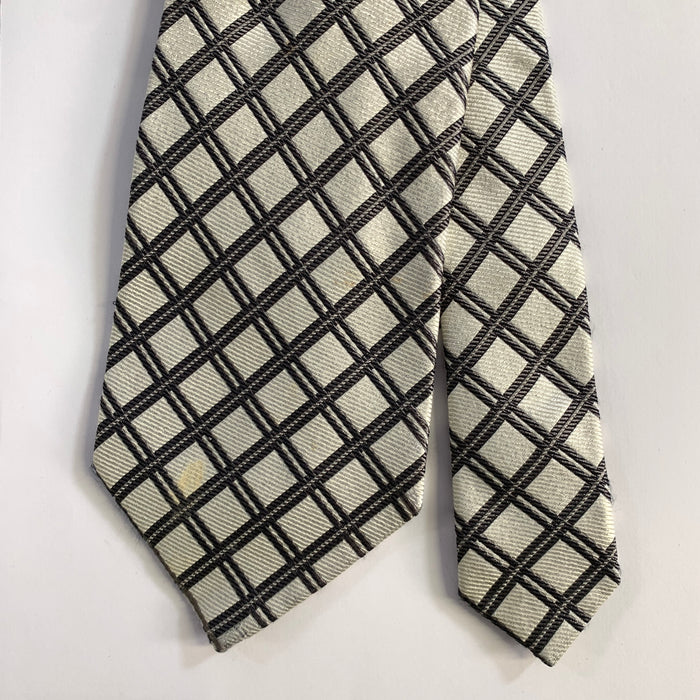 GIORGIO ARMANI Silver Grey Plaid Silk Tie