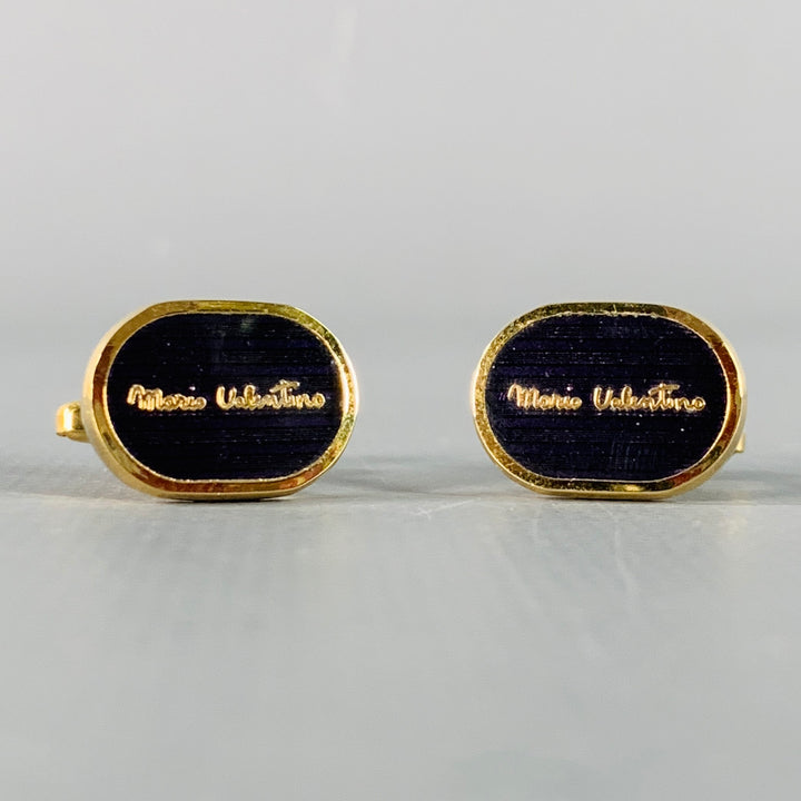 MARIO VALENTINO Vintage Purple Gold Tone Signature Metal Cuff Links