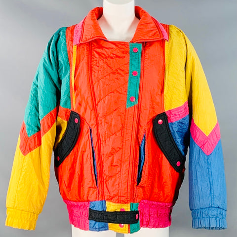 GIACCA Size S Multi Color Polyester Color Block Zip Snaps Jacket
