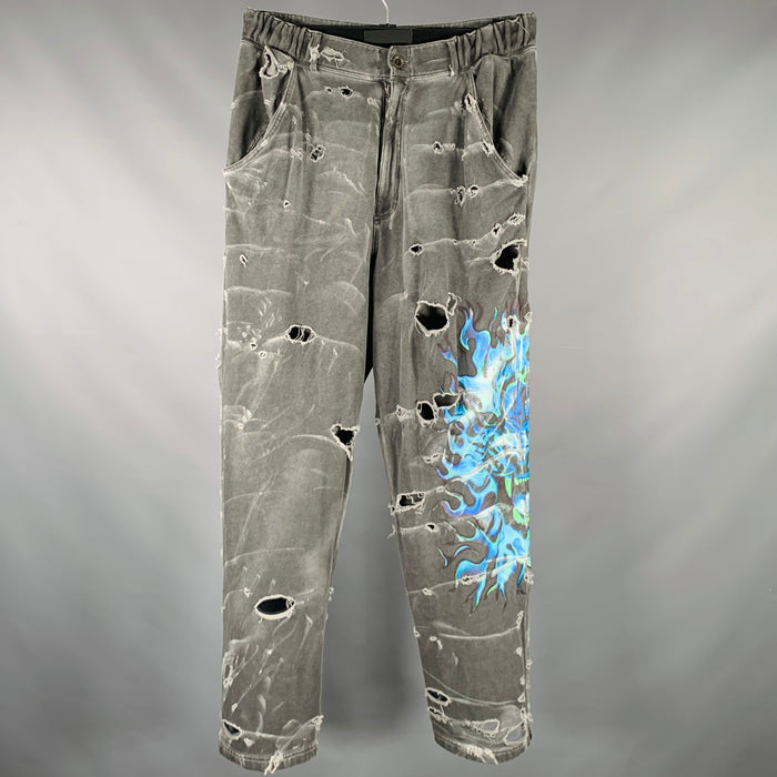 ROBERTO CAVALLI Size M Gray Blue Distressed Cotton Lounge Casual Pants