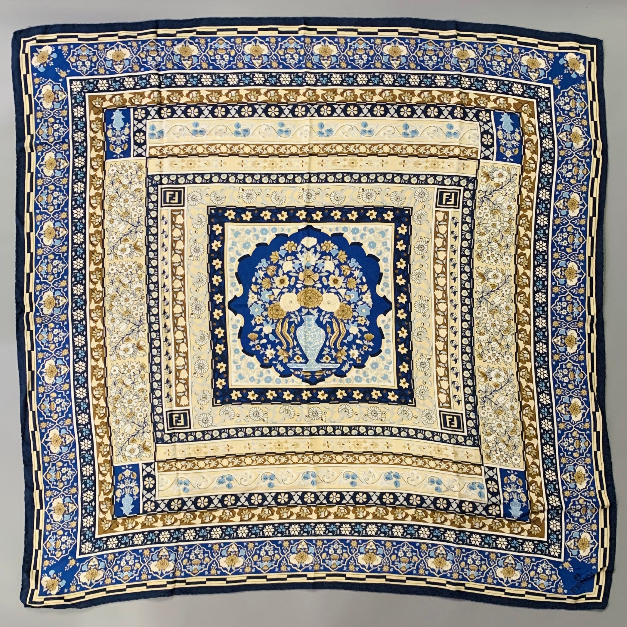 FENDI Blue Beige Abstract Floral Silk Square Scarf – Sui Generis