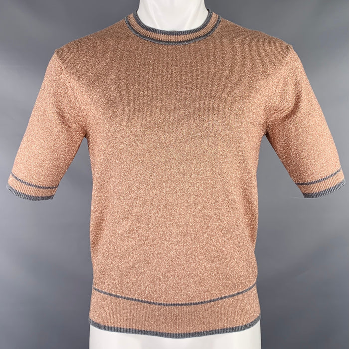 MARC JACOBS Size XS Rose Grey Metallic Viscose Blend Short Sleeve Pullover