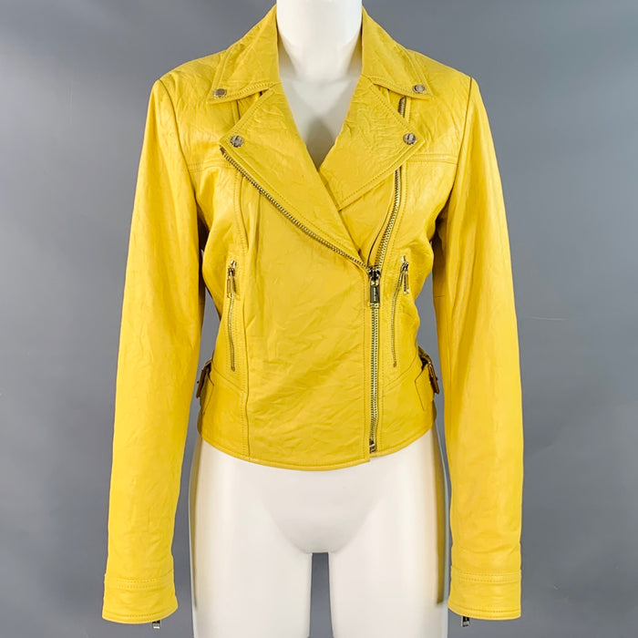 MICHAEL by MICHAEL KORS Size M Yellow Leather Lambskin Motorcycle Jacket