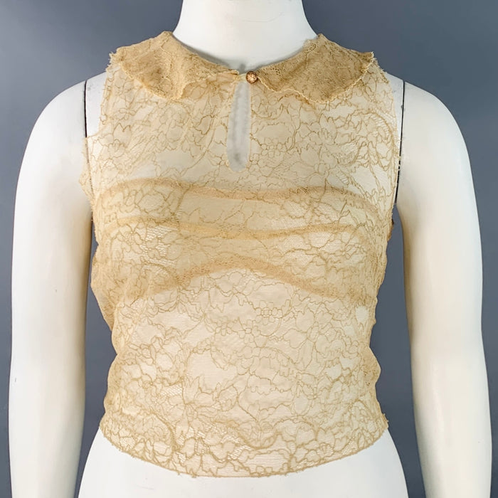 CHANEL Vintage Spring 2005 Size 10 Tan Rayon Blend See Through Lace Sleeveless Dress Top