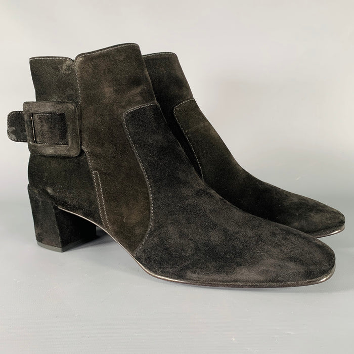 ROGER VIVIER Size 9 Black Suede Chunky Heel Boots