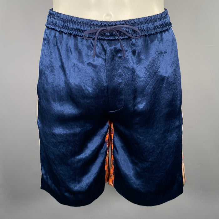 GUCCI Size 28 Blue Orange Monogram Acetate Joggers Shorts