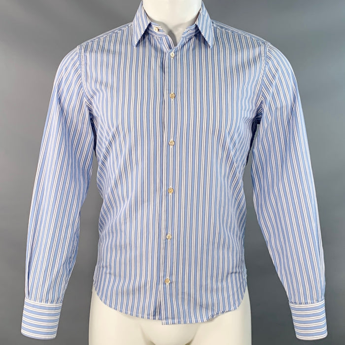 GUCCI Size S Blue White Stripe Cotton Point Collar Long Sleeve Shirt