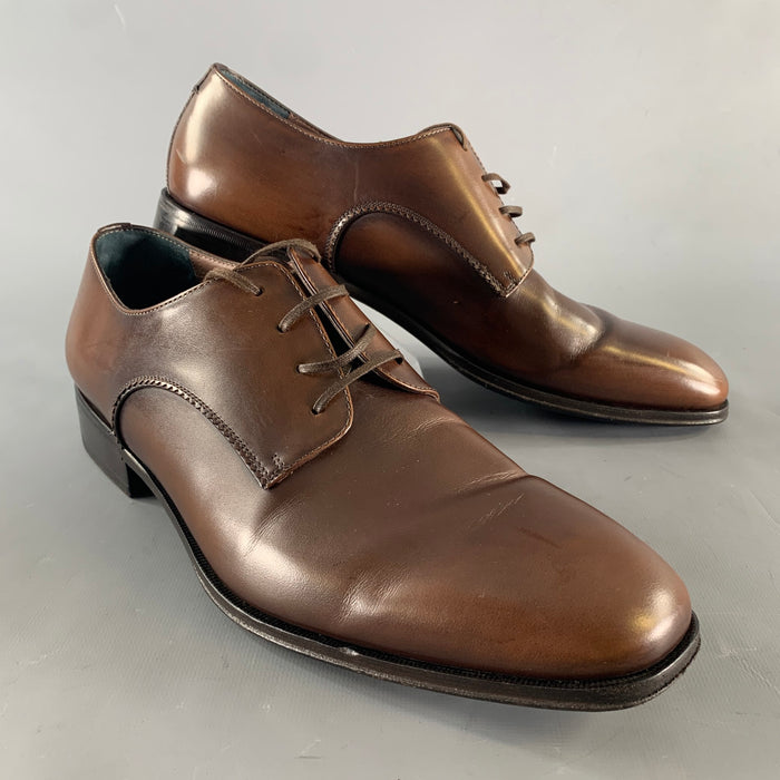 SALVATORE FERRAGAMO Size 10.5 Brown Solid Leather Lace Up Lace Up Shoes