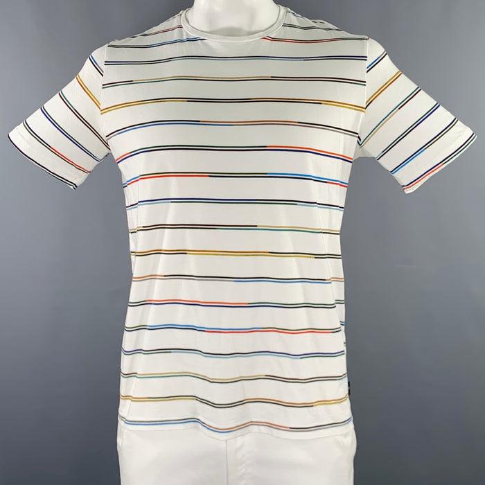 PS by PAUL SMITH Size L White Multi Color Stripe Cotton Crew Neck T-shirt