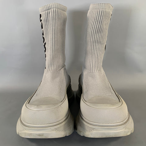 ALEXANDER MCQUEEN Size 9 Grey Ribbed Wool Blend Pull On Boots