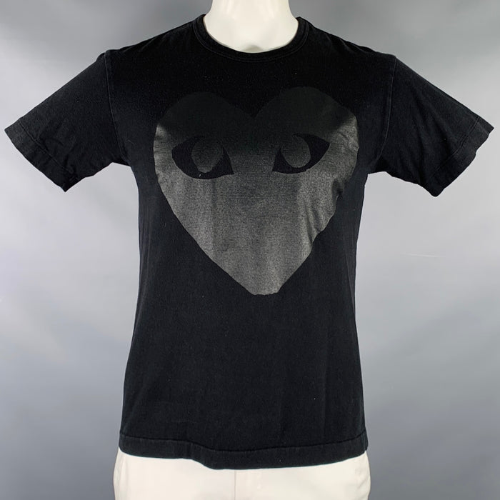 COMME des GARCONS Size L Black Heart Print Short Sleeve T-shirt