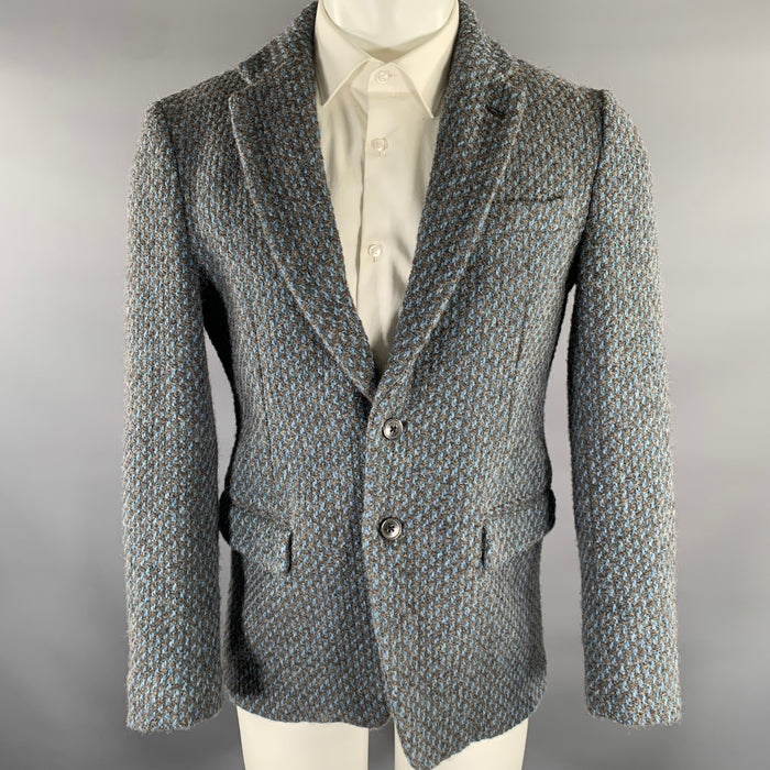 DRIES VAN NOTEN Chest Size 40 Blue Multi-Color Woven Wool Sport Coat
