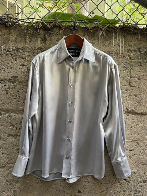 ENFANTS RICHES DEPRIMES SS2016 Size M Silver Metallic Silk Button Up Long Sleeve Shirt