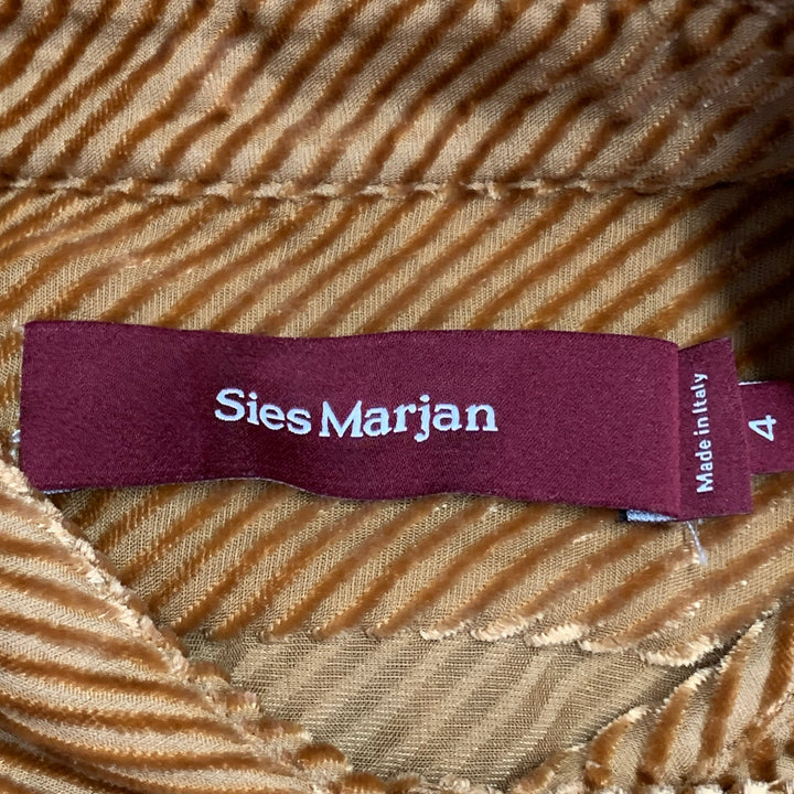 SIES MARJAN Size 4 Tan Viscose Silk Velvet Diagonal Stripe One Pocket Shirt
