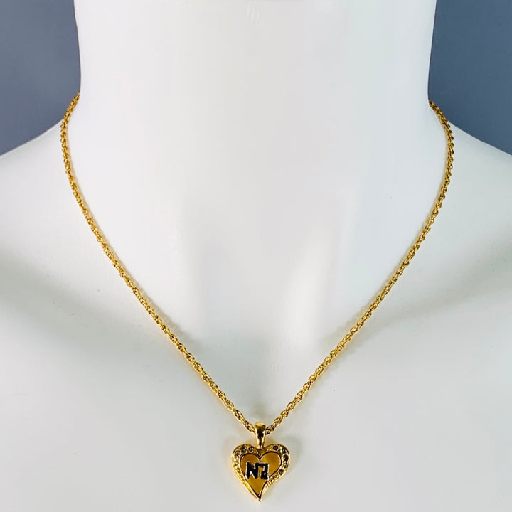 NINA RICCI Gold Silver Chain Link Metal Heart Monogram Pendant Necklace