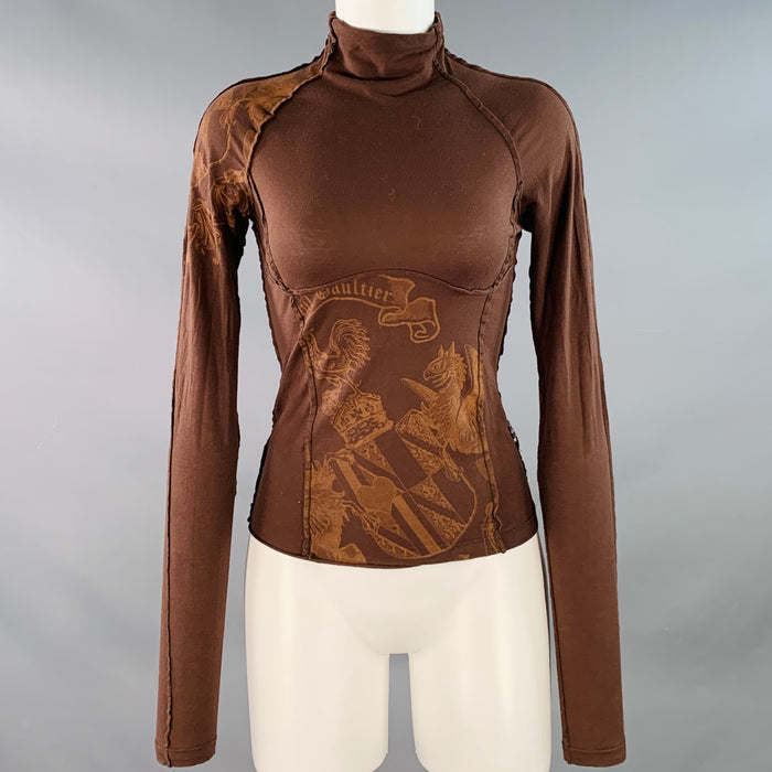 JEAN PAUL GAULTIER Vintage Size S Brown Orange Cotton Blend Turtleneck Casual Top