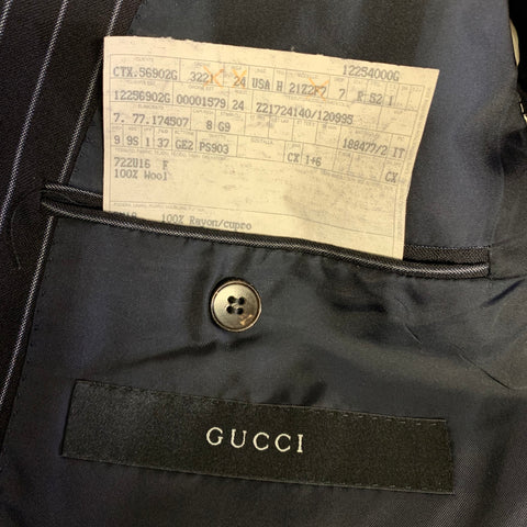 GUCCI Chest Size 42 Black Light Grey Pinstripe Wool Notch Lapel 36 28 Suit