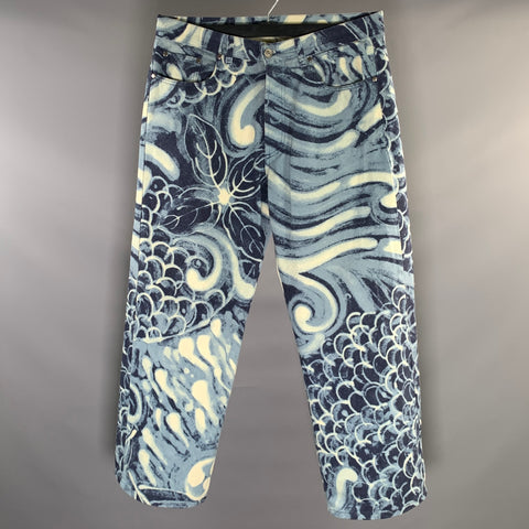 GUCCI Size 34 Blue Abstract Cotton Wide Leg Casual Pants