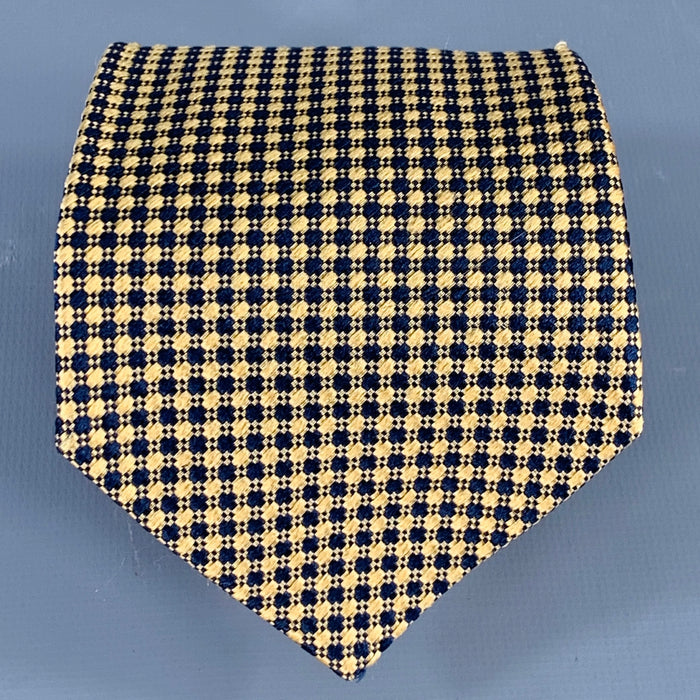SALVATORE FERRAGAMO Navy Beige Checkered Silk Tie