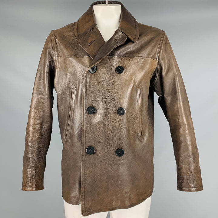 RRL by RALPH LAUREN Size XL Brown Leather Peacoat