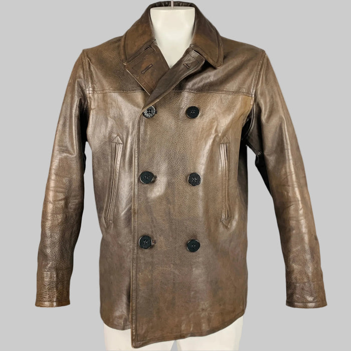 RRL by RALPH LAUREN Size XL Brown Leather Peacoat