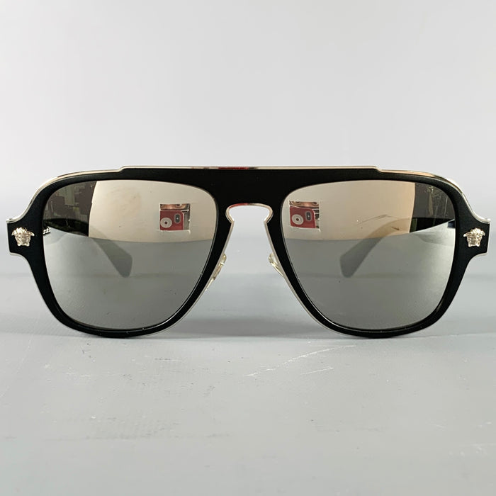 VERSACE Black Silver Medusa Heads Metal Sunglasses