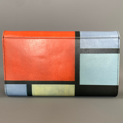 THE MET Orange Light Blue Geometric Leather Clutch Bag