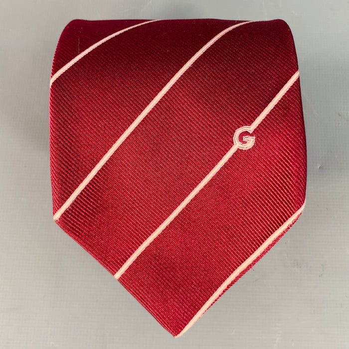 GUCCI Burgundy Pink Diagonal Stripe Silk Twill Tie