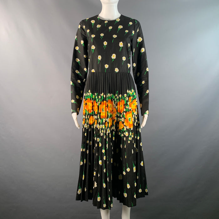 RED VALENTINO Size 8 Black Multi-Color Cotton / Polyester Floral Mid-Calf Dress