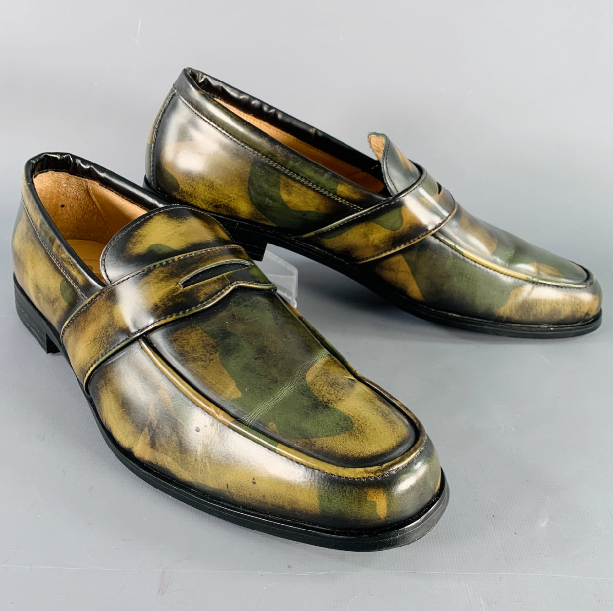 BAJOLUGO Size 10.5 Green Brown Camo Penny Loafers BAJOLUGO Size 10.5 Green Brown Camo Penny Loafers main image 4