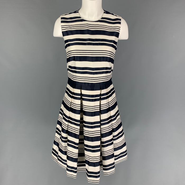 RED VALENTINO Size 6 Navy White Viscose Blend Stripe Sleeveless Dress