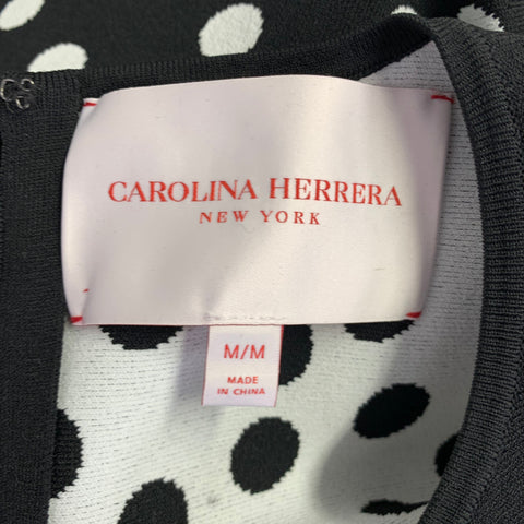 CAROLINA HERRERA Size M Black White Viscose Blend Polka Dot A-Line Dress