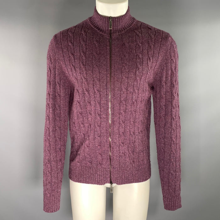 ETRO Size M Purple Cable Knit Cashmere Zip Up Jacket