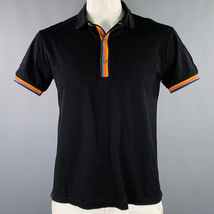 PAUL SMITH Size L Black Multi Color Cotton Contrast Trim Polo