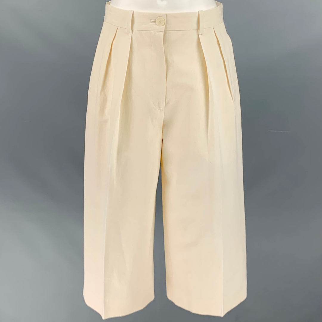 THE ROW Size 0 Cream Cotton Linen Pleated Dress Pants
